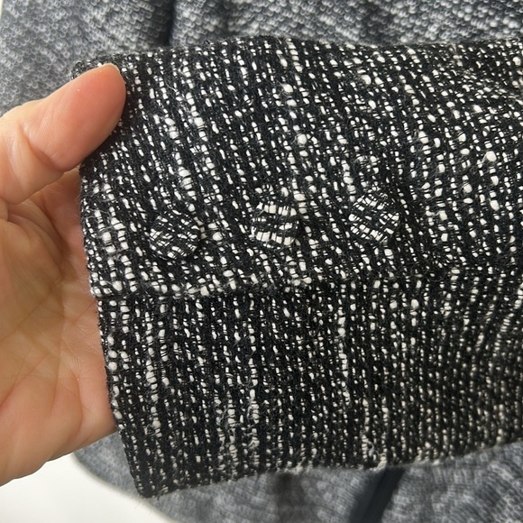 EILEEN FISHER Black White Tweed Zippered Leather Trim Jacket Size Petite Large - Picture 5 of 16